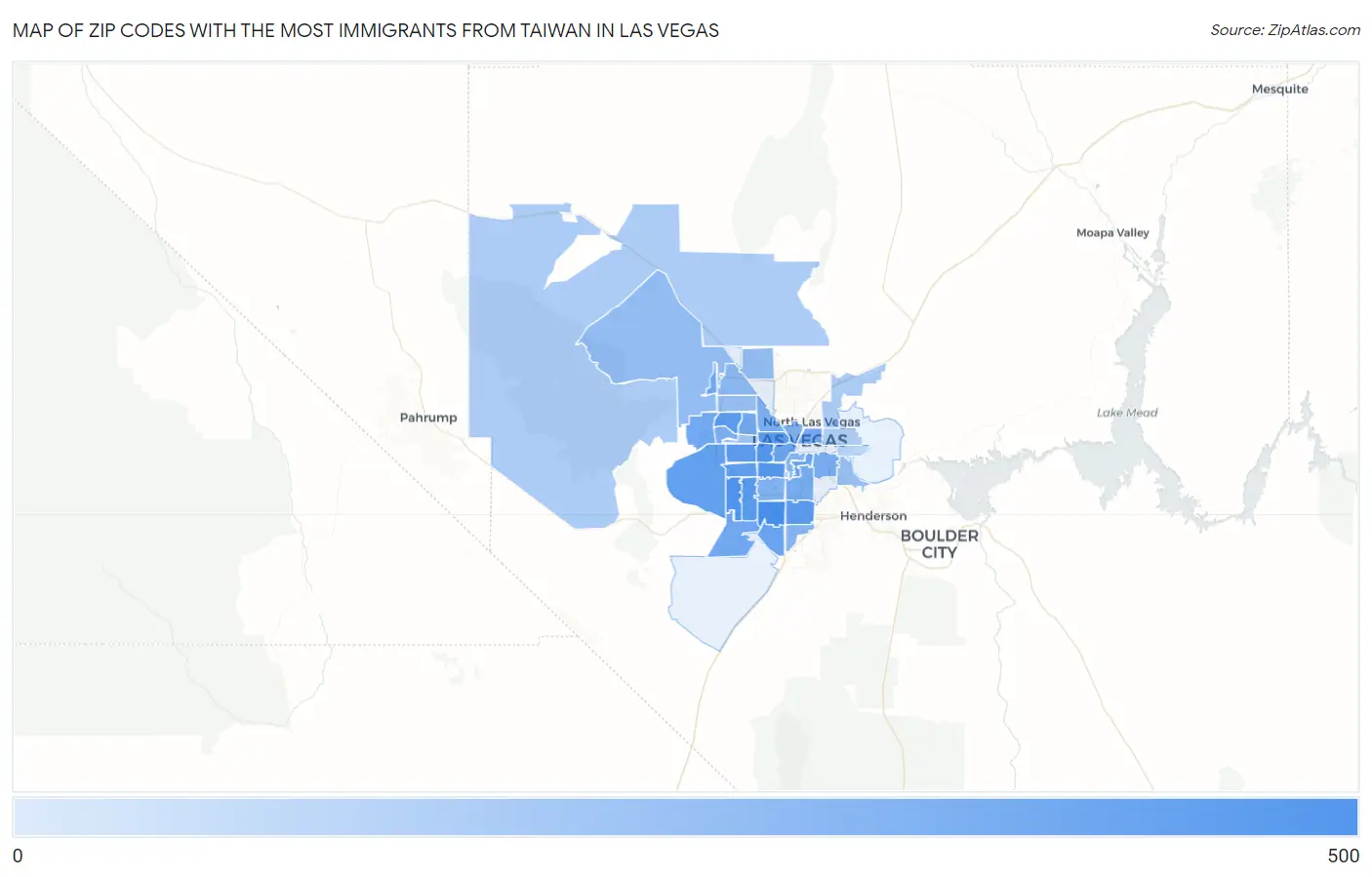 Zip Codes with the Most Immigrants from Taiwan in Las Vegas Map
