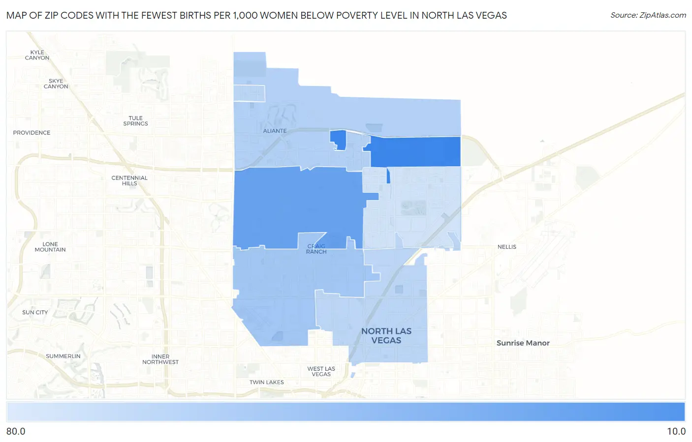 Zip Codes with the Fewest Births per 1,000 Women Below Poverty Level in North Las Vegas Map