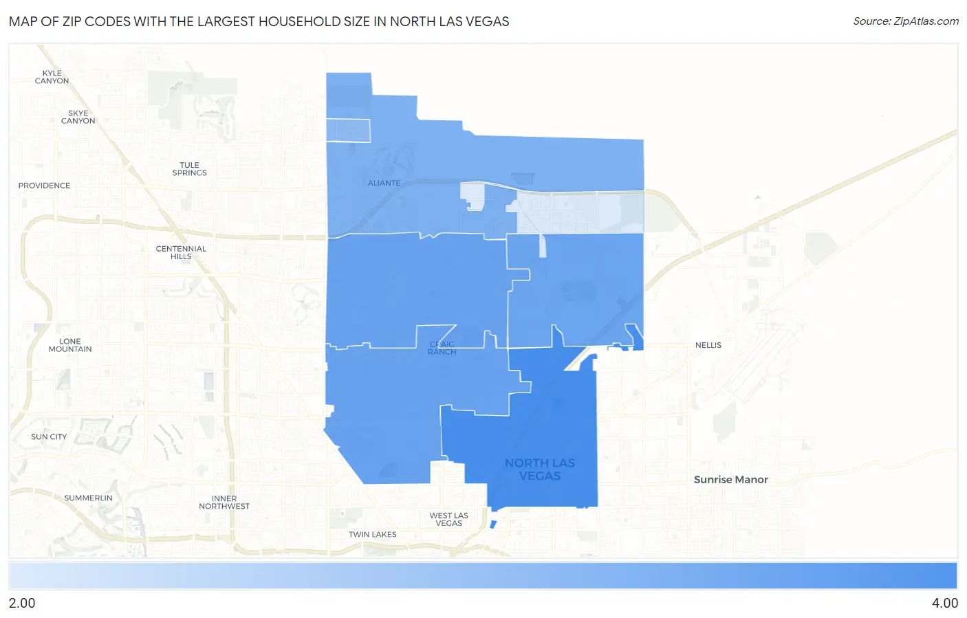 Zip Codes with the Largest Household Size in North Las Vegas Map