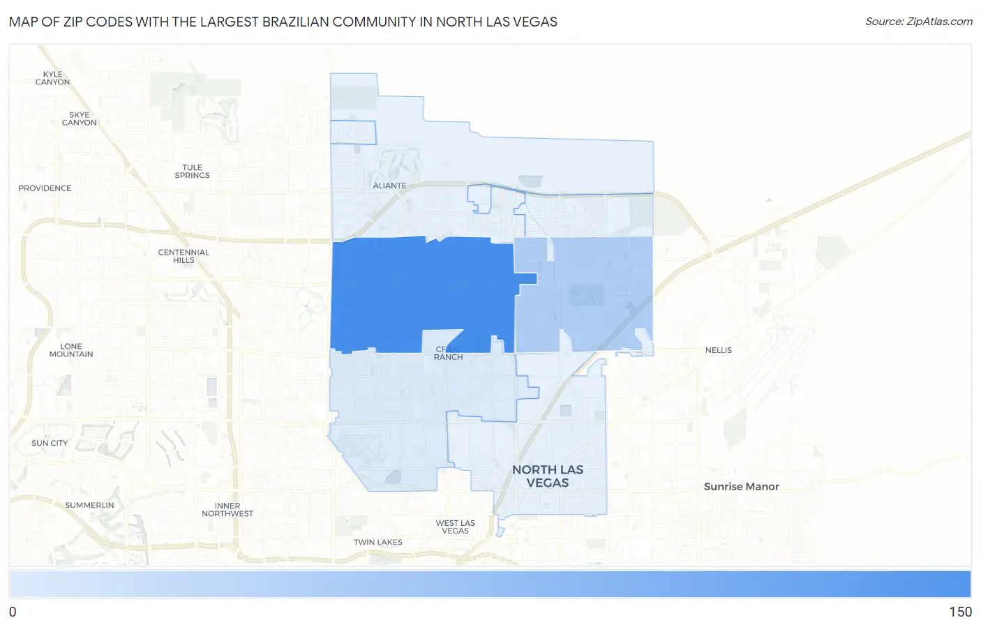 Zip Codes with the Largest Brazilian Community in North Las Vegas Map