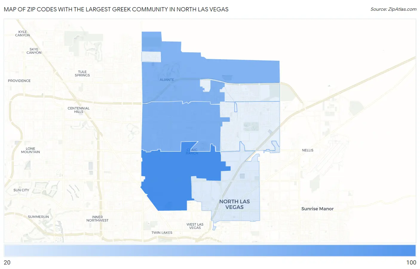 Zip Codes with the Largest Greek Community in North Las Vegas Map