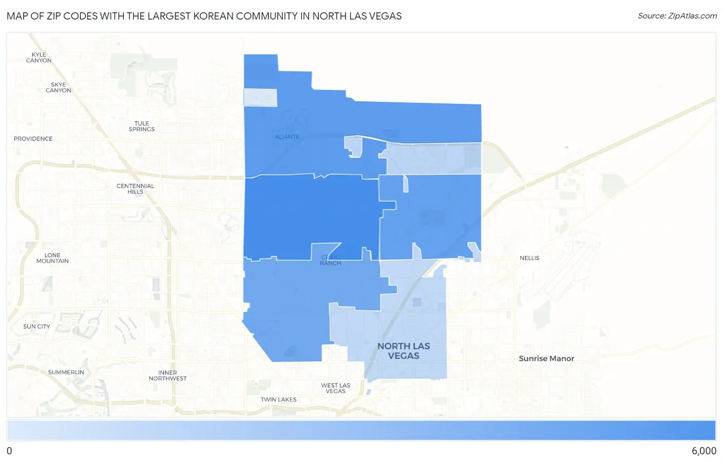 Zip Codes with the Largest Korean Community in North Las Vegas Map