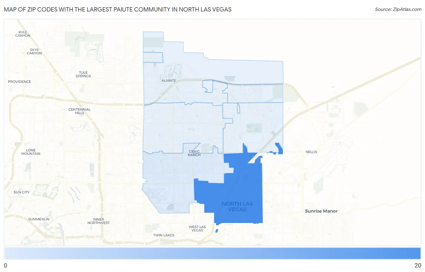 Zip Codes with the Largest Paiute Community in North Las Vegas Map