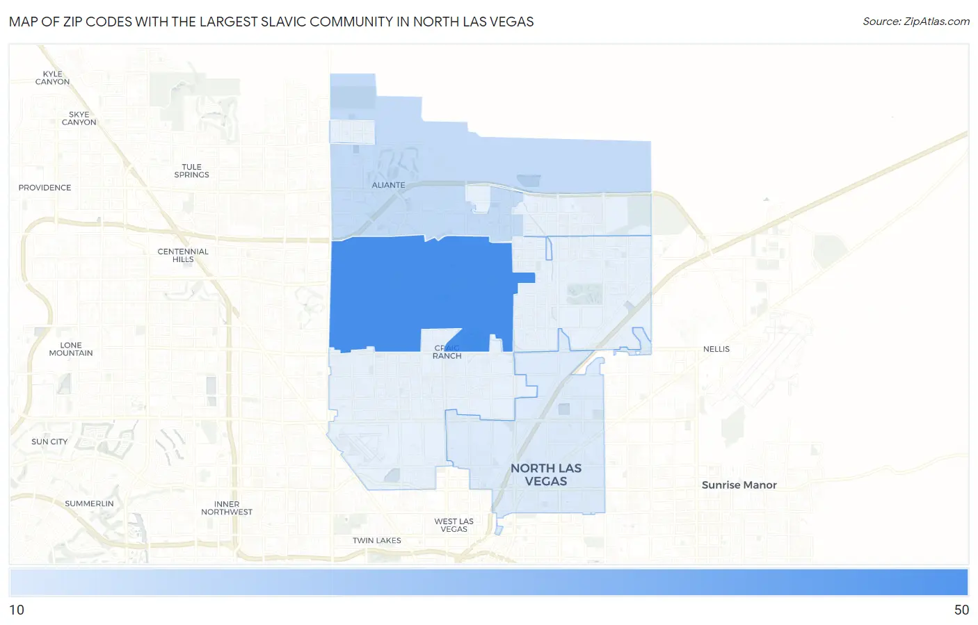Zip Codes with the Largest Slavic Community in North Las Vegas Map