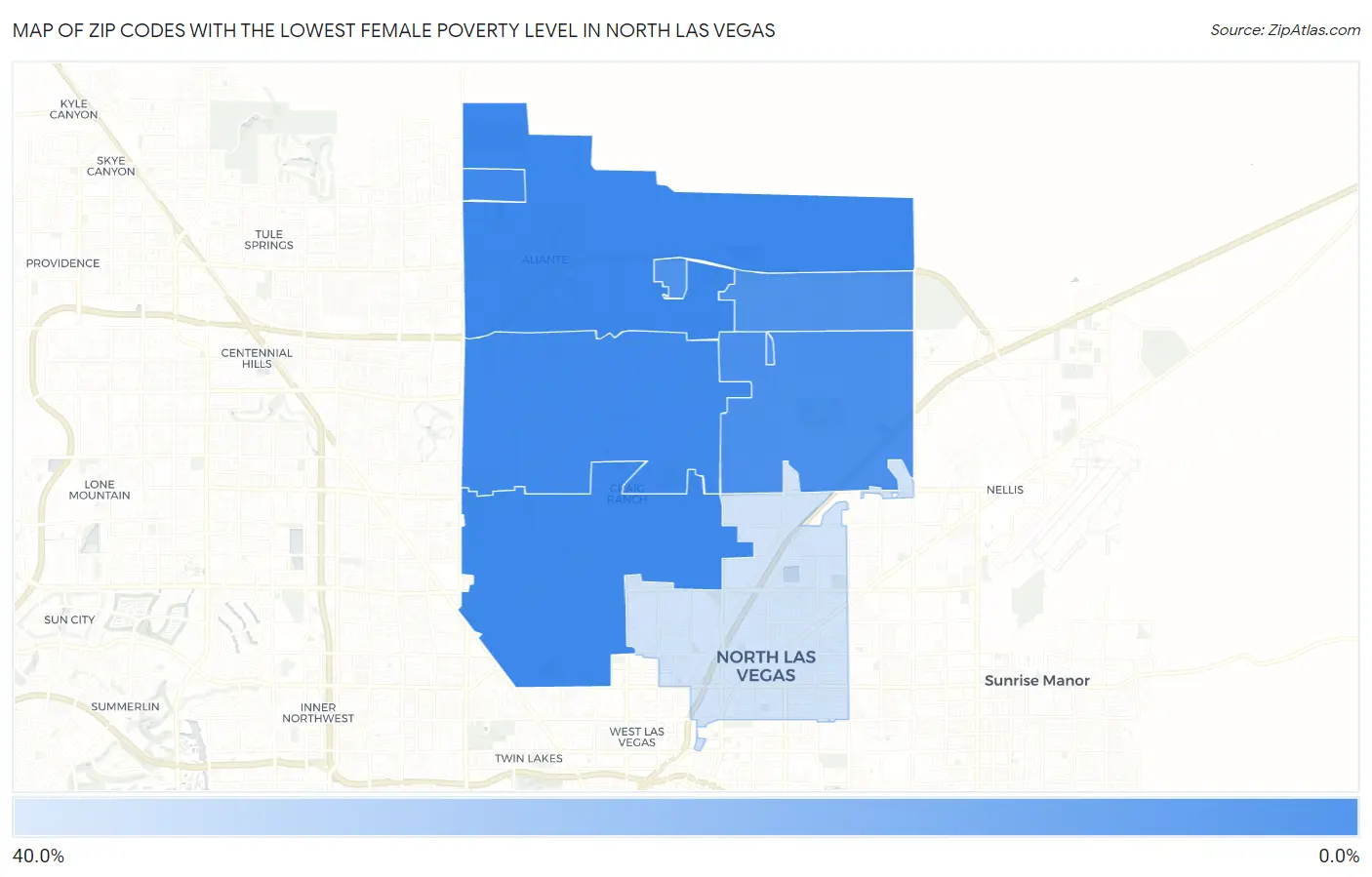 Zip Codes with the Lowest Female Poverty Level in North Las Vegas Map