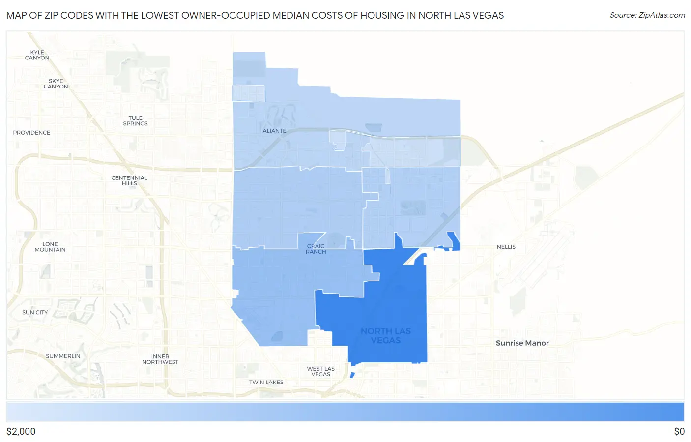 Zip Codes with the Lowest Owner-Occupied Median Costs of Housing in North Las Vegas Map