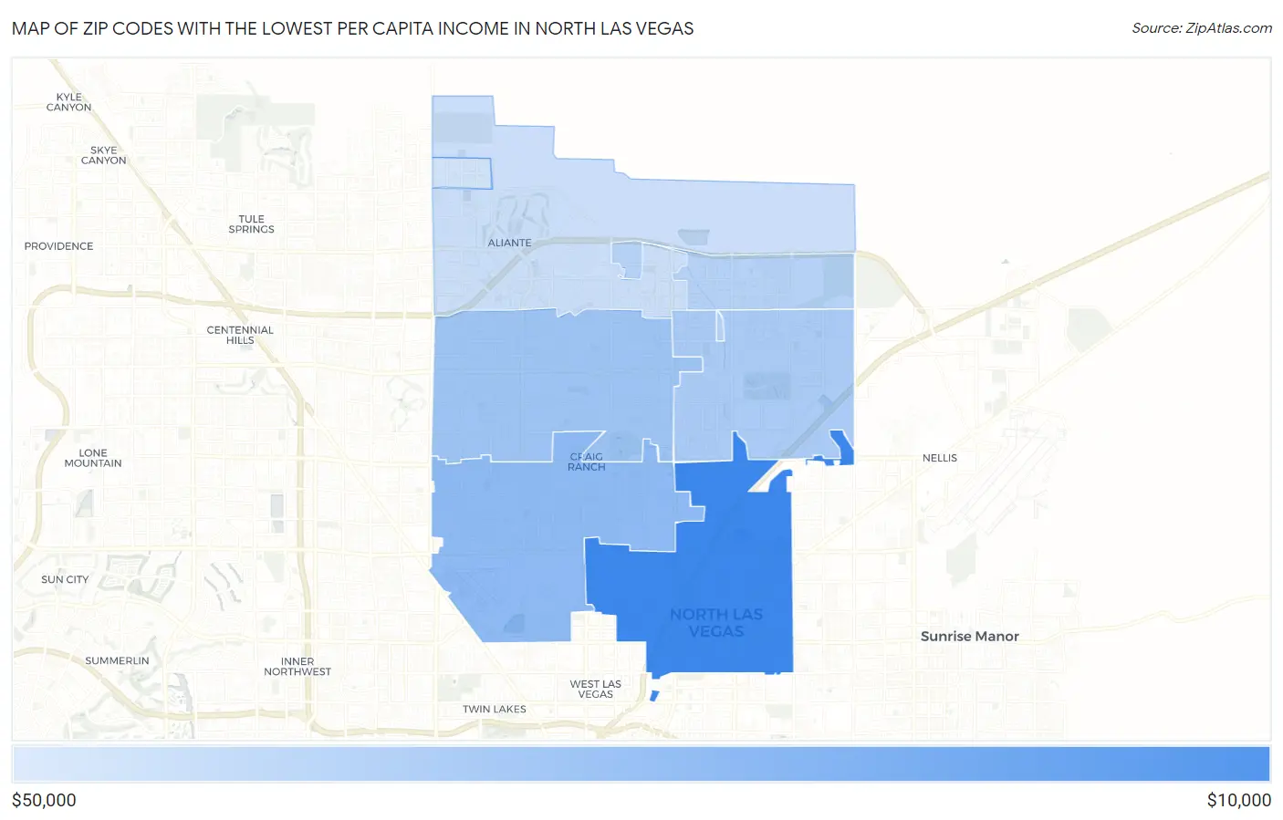 Zip Codes with the Lowest Per Capita Income in North Las Vegas Map