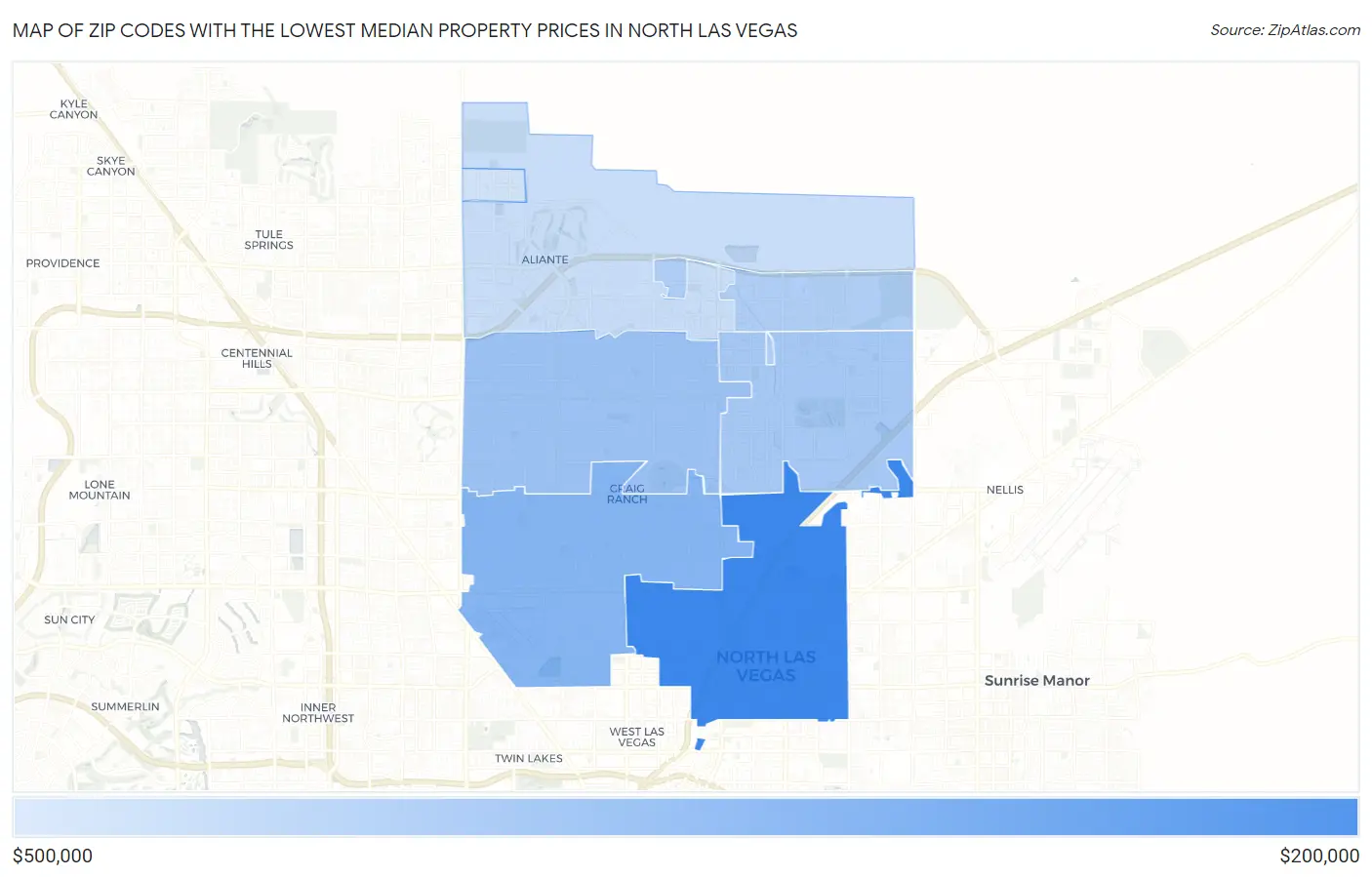 Zip Codes with the Lowest Median Property Prices in North Las Vegas Map