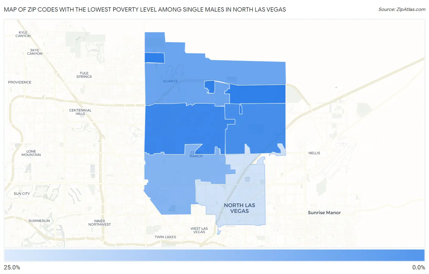 Zip Codes with the Lowest Poverty Level Among Single Males in North Las Vegas Map