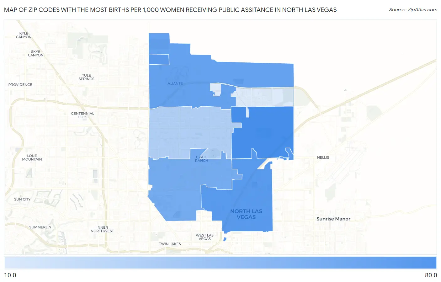 Zip Codes with the Most Births per 1,000 Women Receiving Public Assitance in North Las Vegas Map