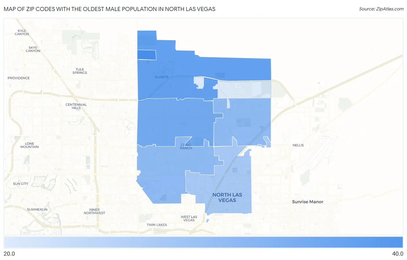 Zip Codes with the Oldest Male Population in North Las Vegas Map