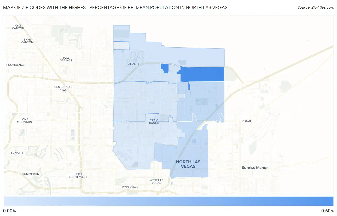 Zip Codes with the Highest Percentage of Belizean Population in North Las Vegas Map