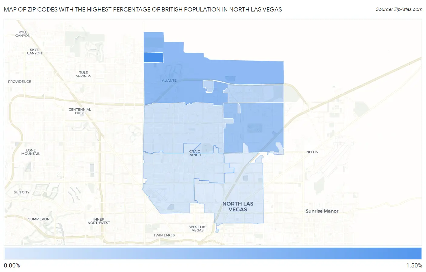 Zip Codes with the Highest Percentage of British Population in North Las Vegas Map