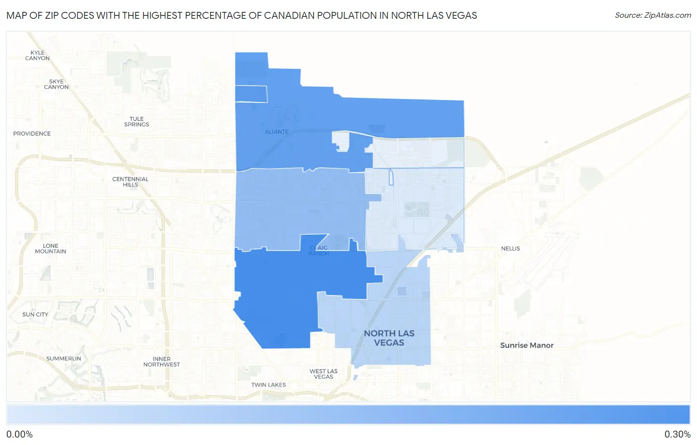 Zip Codes with the Highest Percentage of Canadian Population in North Las Vegas Map
