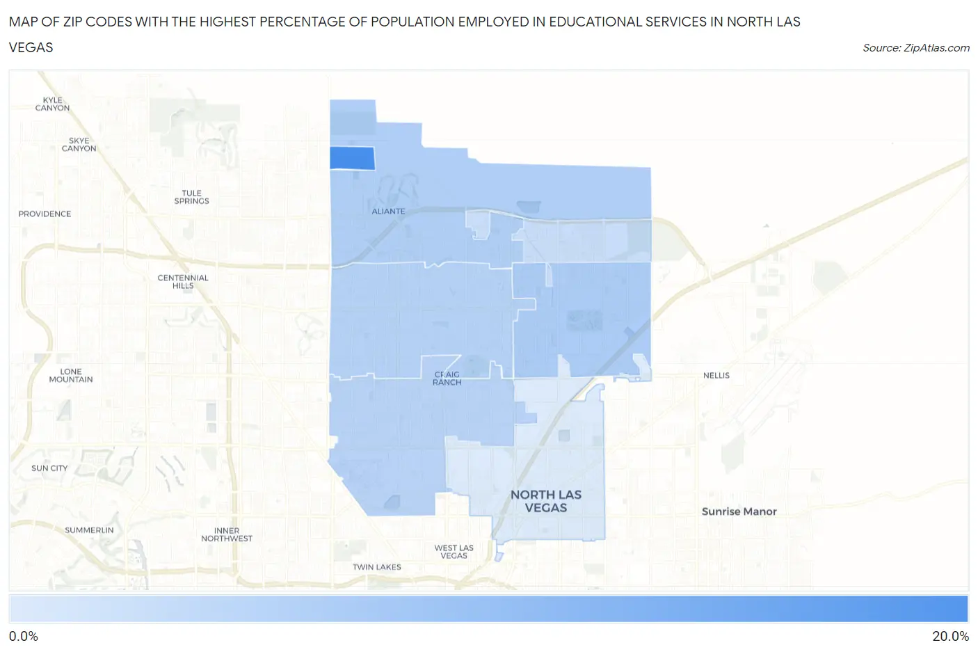 Zip Codes with the Highest Percentage of Population Employed in Educational Services in North Las Vegas Map