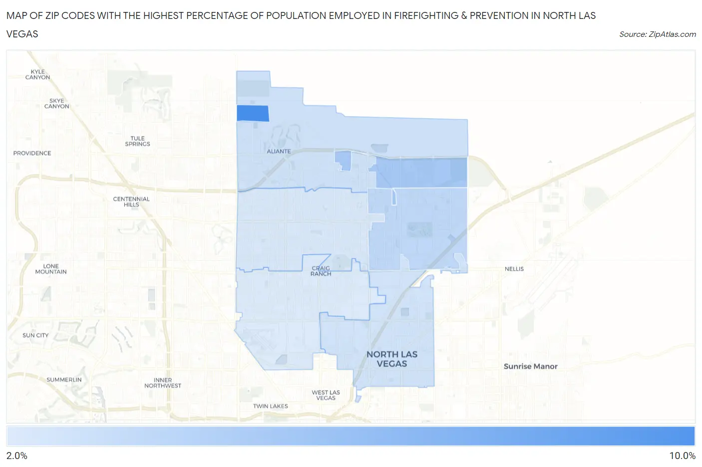 Zip Codes with the Highest Percentage of Population Employed in Firefighting & Prevention in North Las Vegas Map