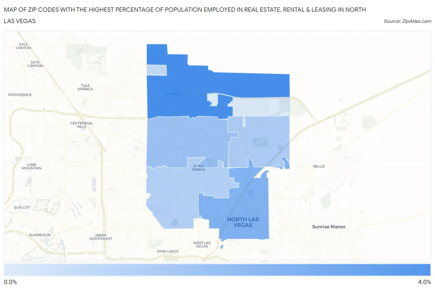 Zip Codes with the Highest Percentage of Population Employed in Real Estate, Rental & Leasing in North Las Vegas Map