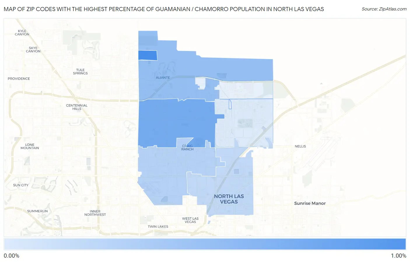 Zip Codes with the Highest Percentage of Guamanian / Chamorro Population in North Las Vegas Map