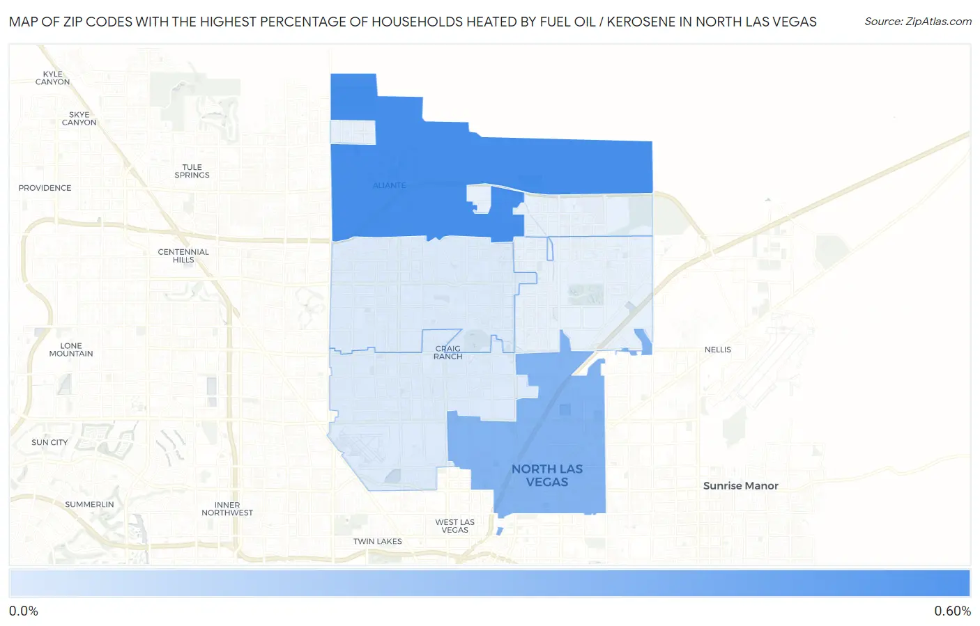 Zip Codes with the Highest Percentage of Households Heated by Fuel Oil / Kerosene in North Las Vegas Map