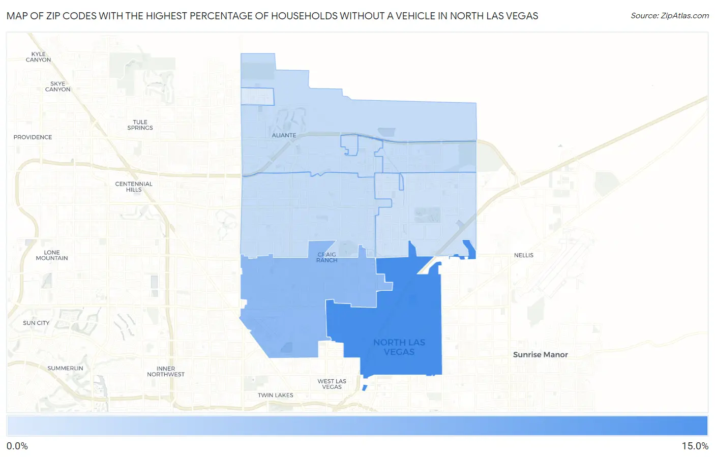 Zip Codes with the Highest Percentage of Households Without a Vehicle in North Las Vegas Map