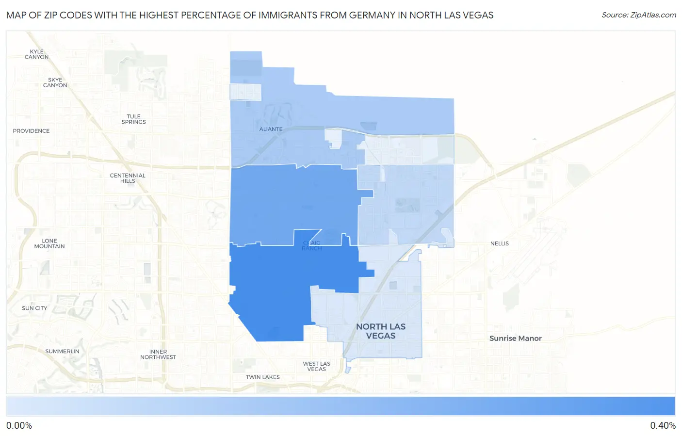 Zip Codes with the Highest Percentage of Immigrants from Germany in North Las Vegas Map