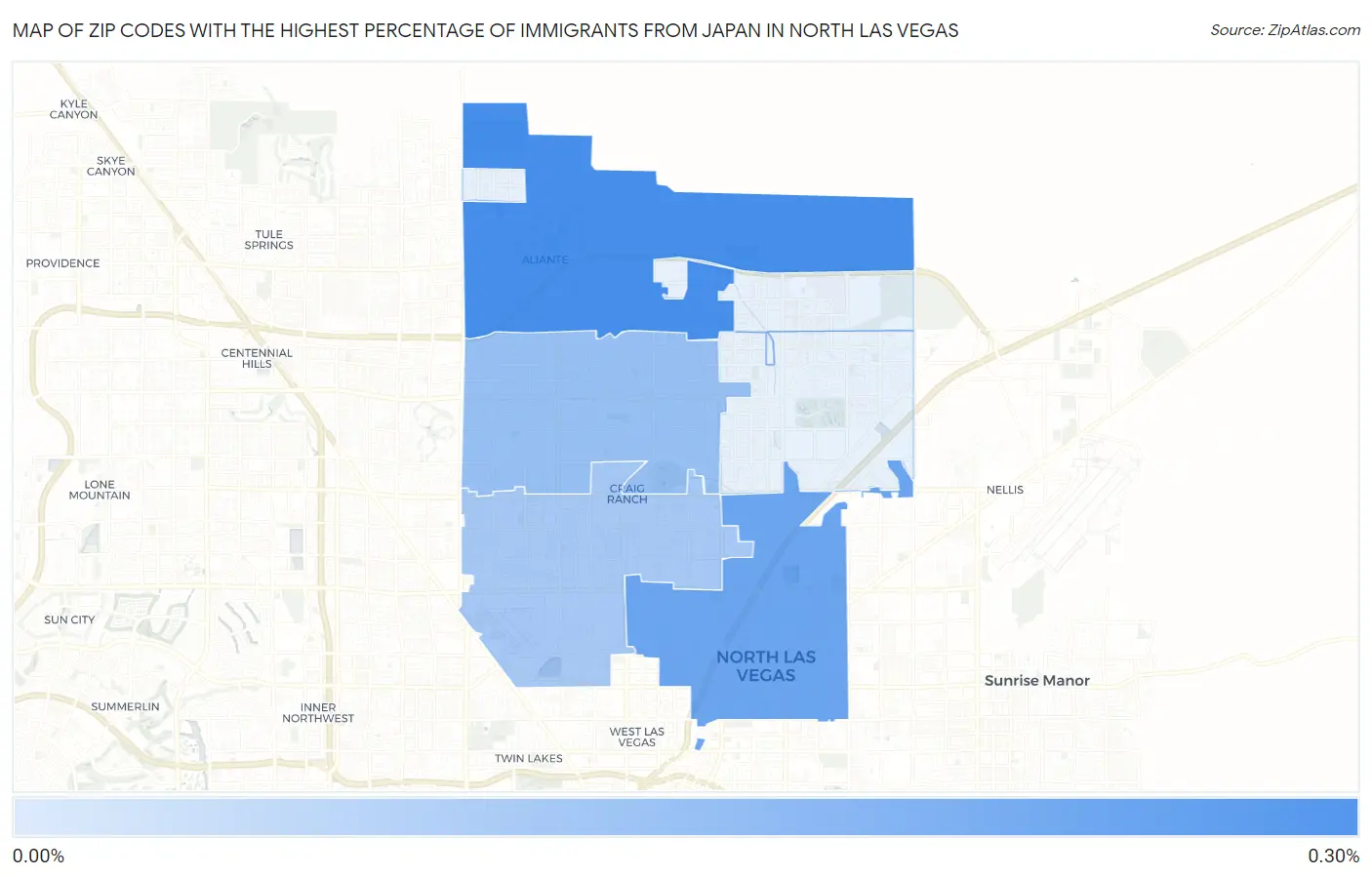 Zip Codes with the Highest Percentage of Immigrants from Japan in North Las Vegas Map
