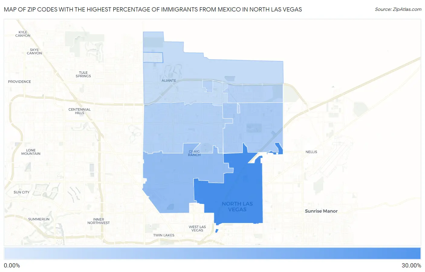 Zip Codes with the Highest Percentage of Immigrants from Mexico in North Las Vegas Map