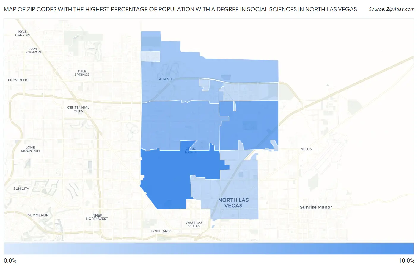 Zip Codes with the Highest Percentage of Population with a Degree in Social Sciences in North Las Vegas Map