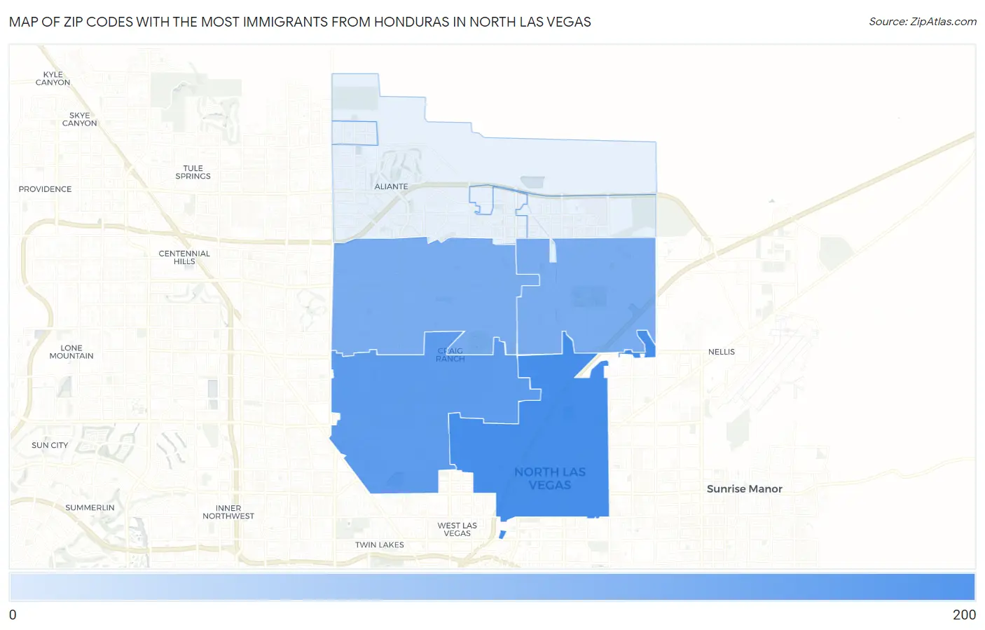 Zip Codes with the Most Immigrants from Honduras in North Las Vegas Map