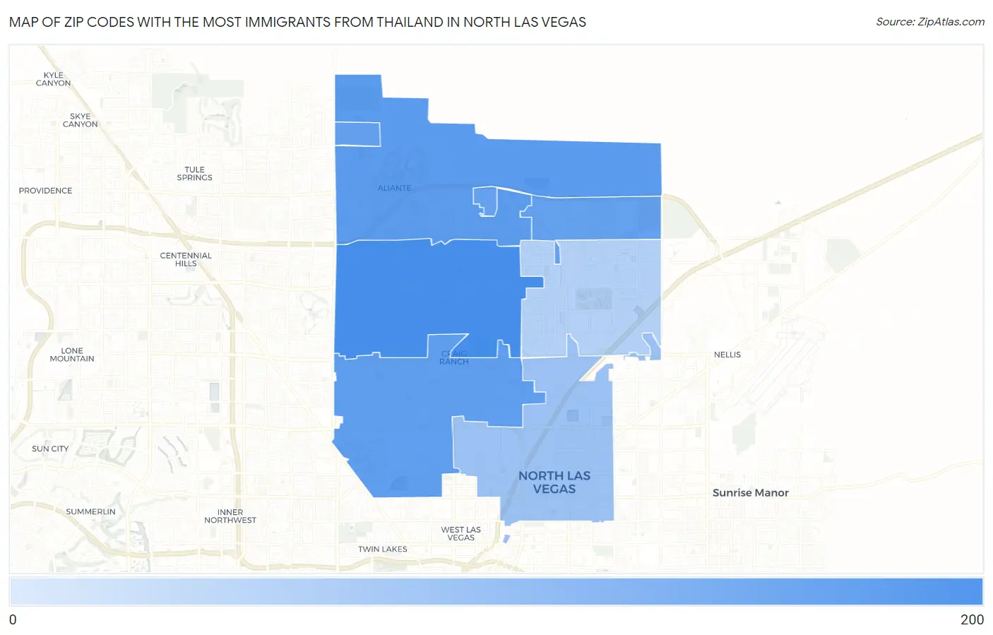 Zip Codes with the Most Immigrants from Thailand in North Las Vegas Map