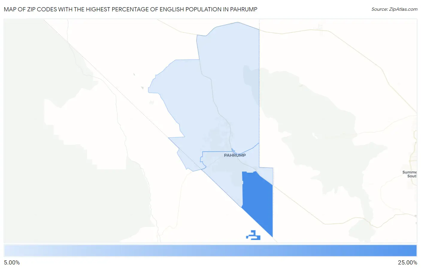 Zip Codes with the Highest Percentage of English Population in Pahrump Map