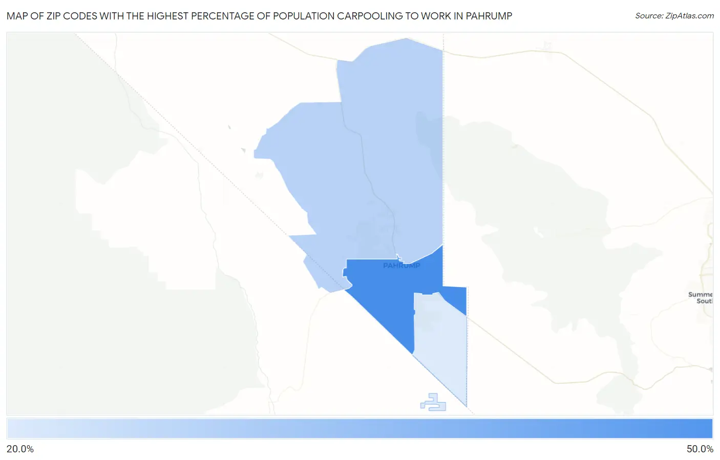 Zip Codes with the Highest Percentage of Population Carpooling to Work in Pahrump Map