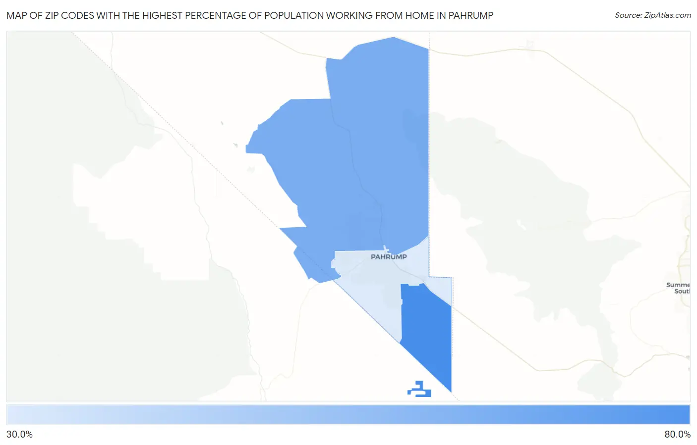 Zip Codes with the Highest Percentage of Population Working from Home in Pahrump Map