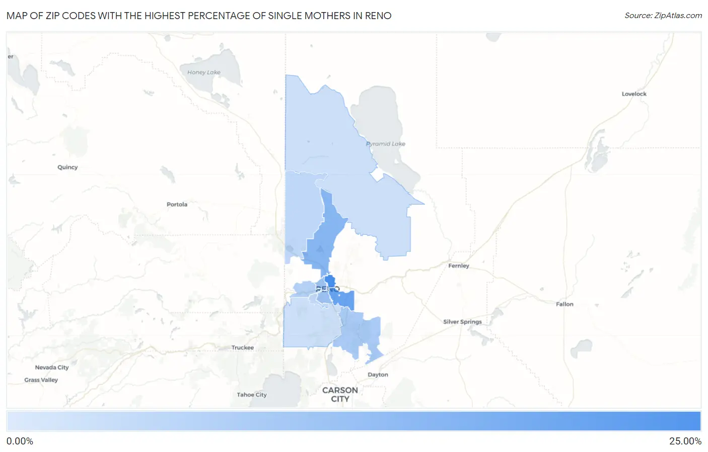 Zip Codes with the Highest Percentage of Single Mothers in Reno Map