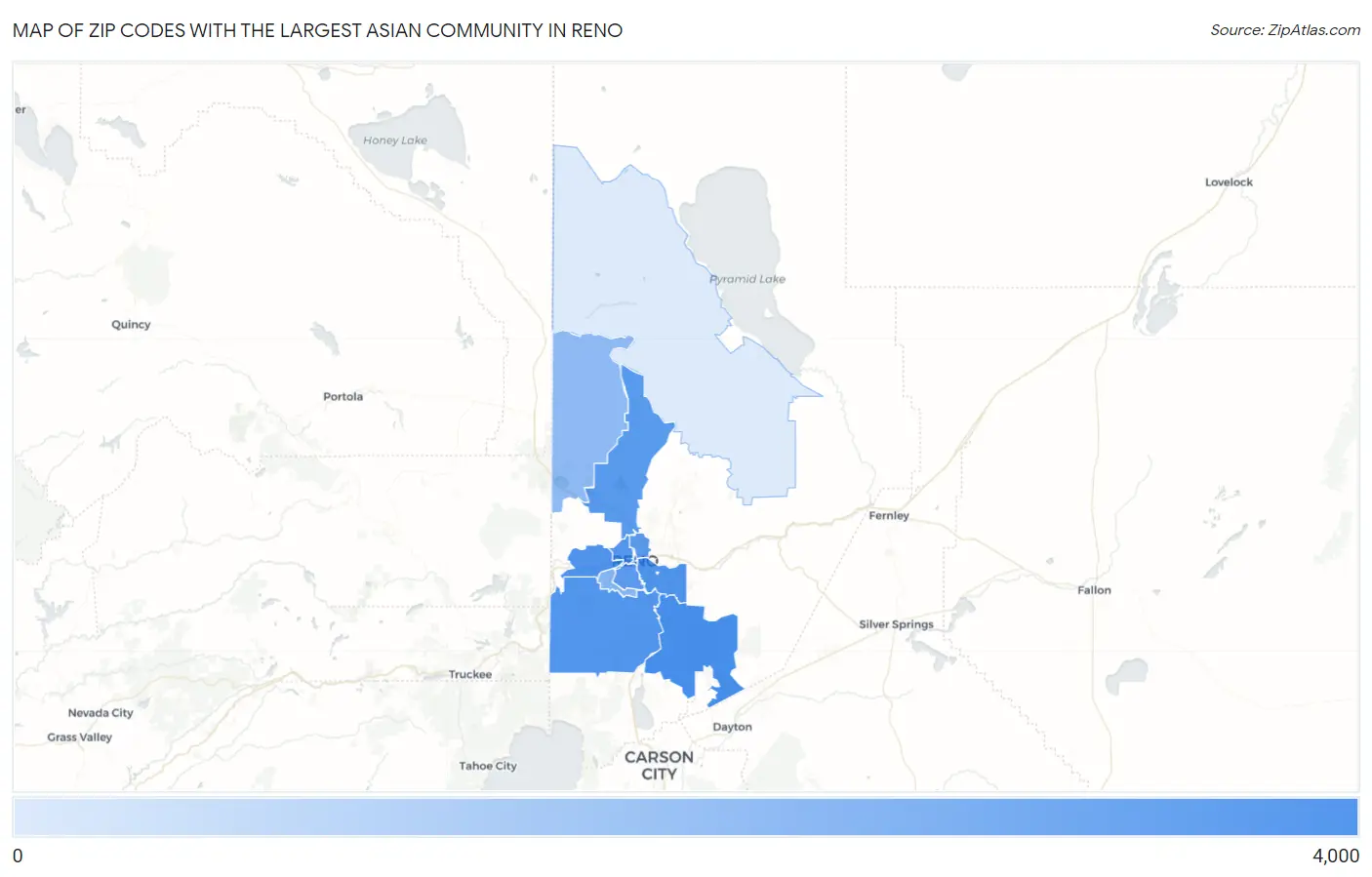 Zip Codes with the Largest Asian Community in Reno Map