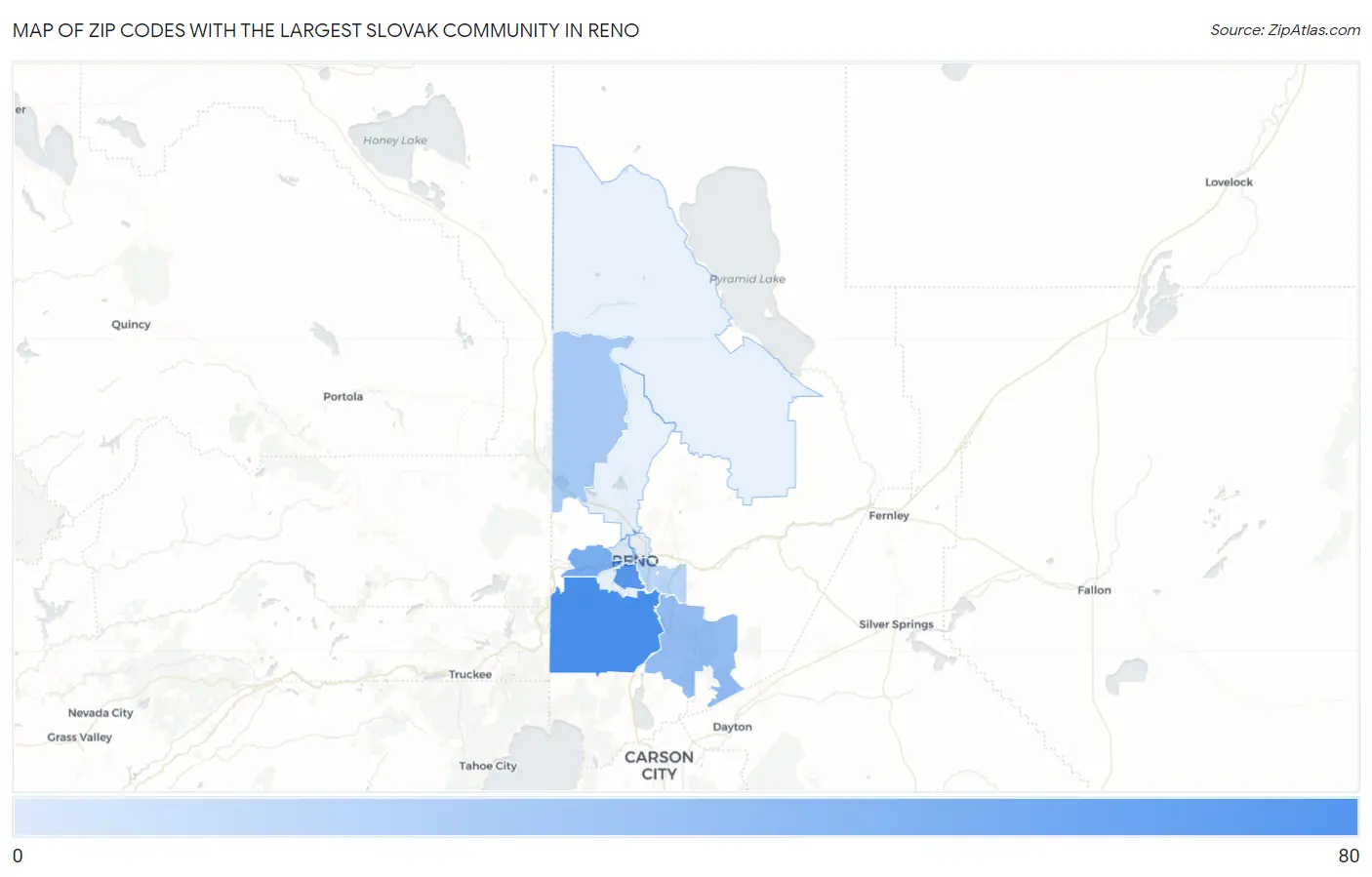 Zip Codes with the Largest Slovak Community in Reno Map