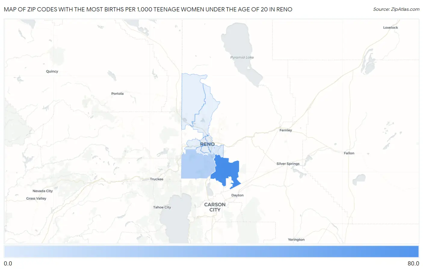 Zip Codes with the Most Births per 1,000 Teenage Women Under the Age of 20 in Reno Map