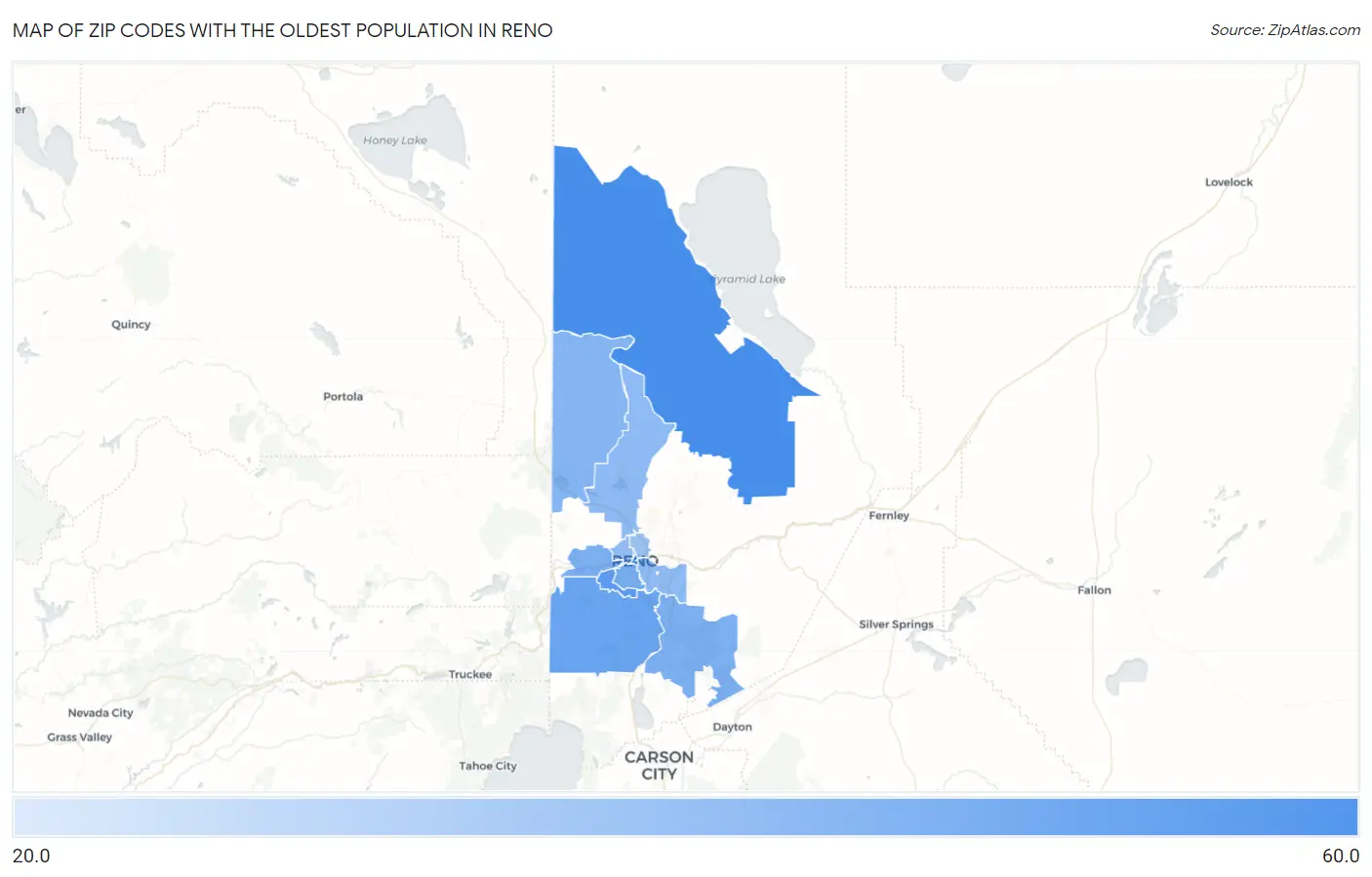 Zip Codes with the Oldest Population in Reno Map