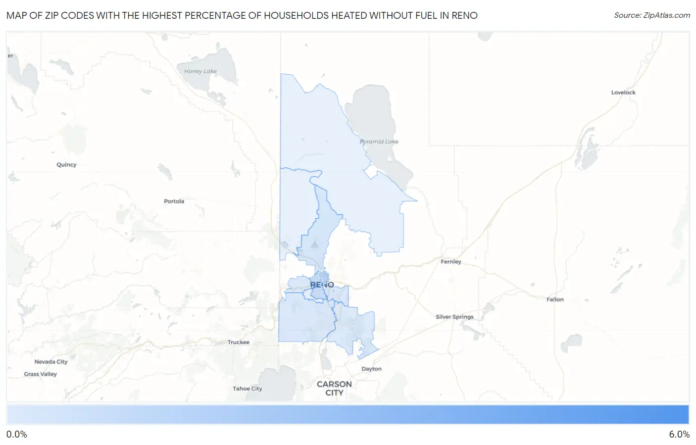 Zip Codes with the Highest Percentage of Households Heated without Fuel in Reno Map