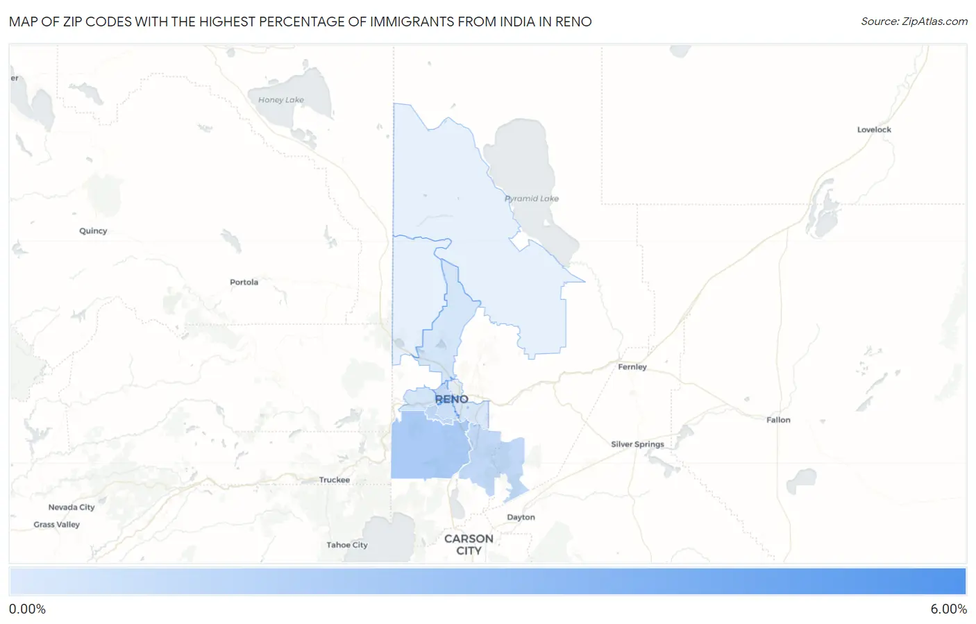 Zip Codes with the Highest Percentage of Immigrants from India in Reno Map