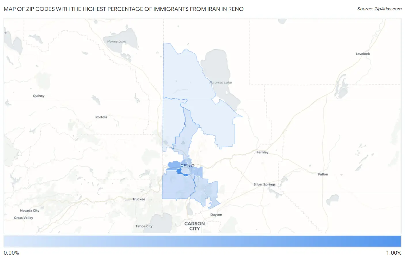 Zip Codes with the Highest Percentage of Immigrants from Iran in Reno Map