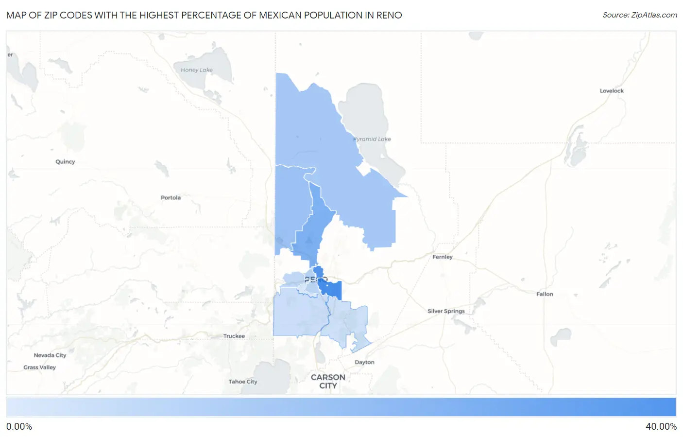 Zip Codes with the Highest Percentage of Mexican Population in Reno Map