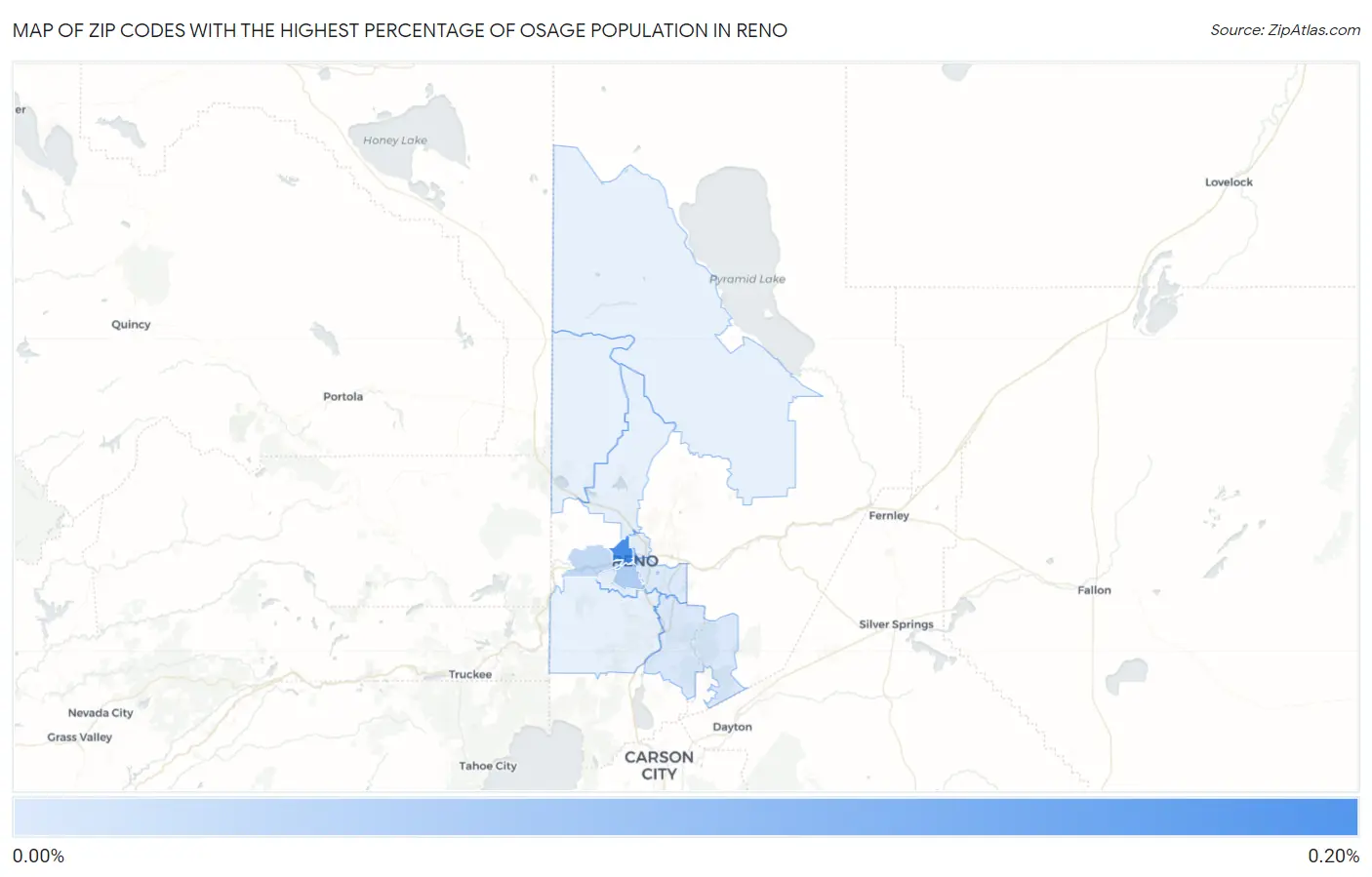 Zip Codes with the Highest Percentage of Osage Population in Reno Map