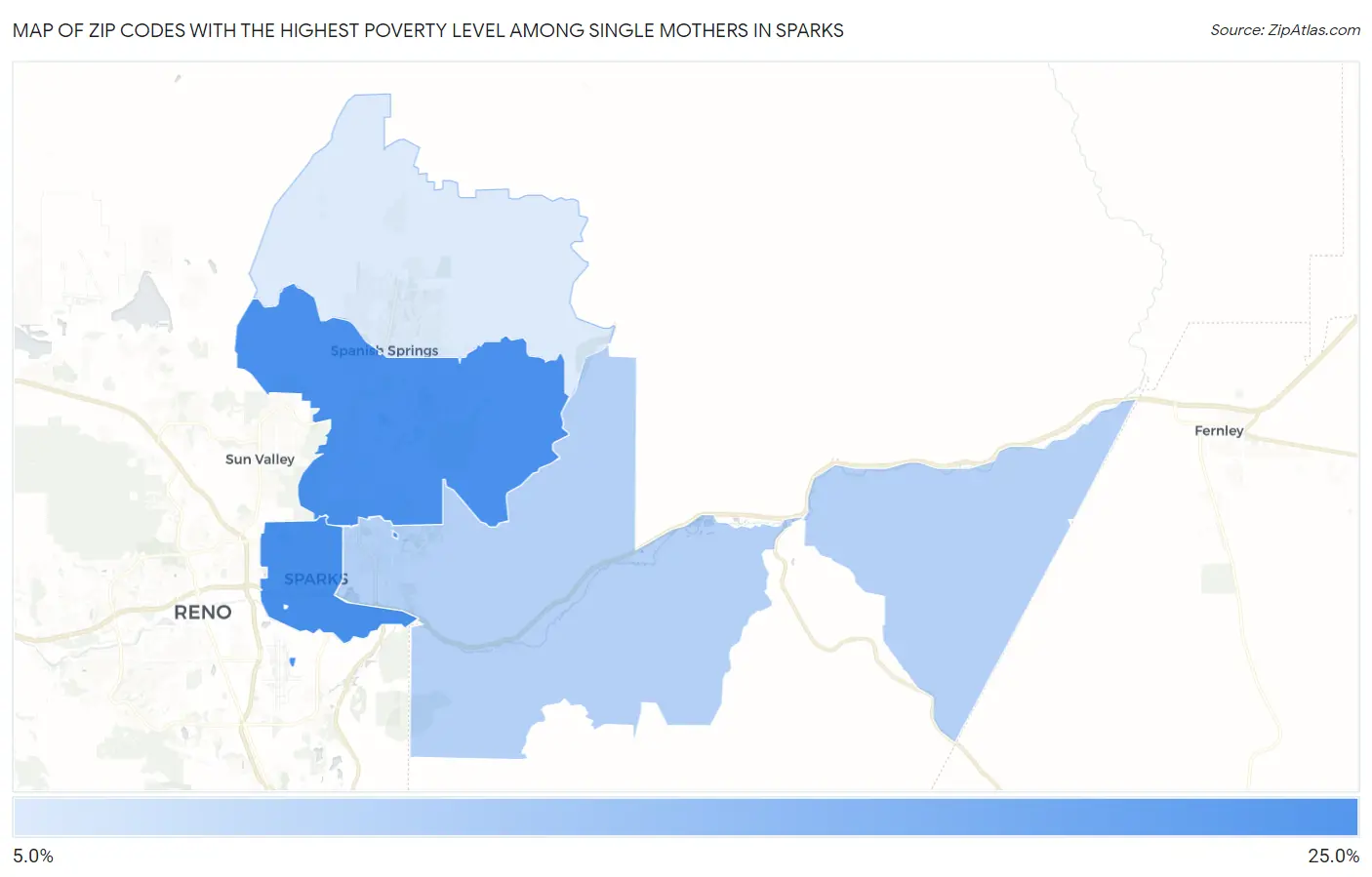 Zip Codes with the Highest Poverty Level Among Single Mothers in Sparks Map