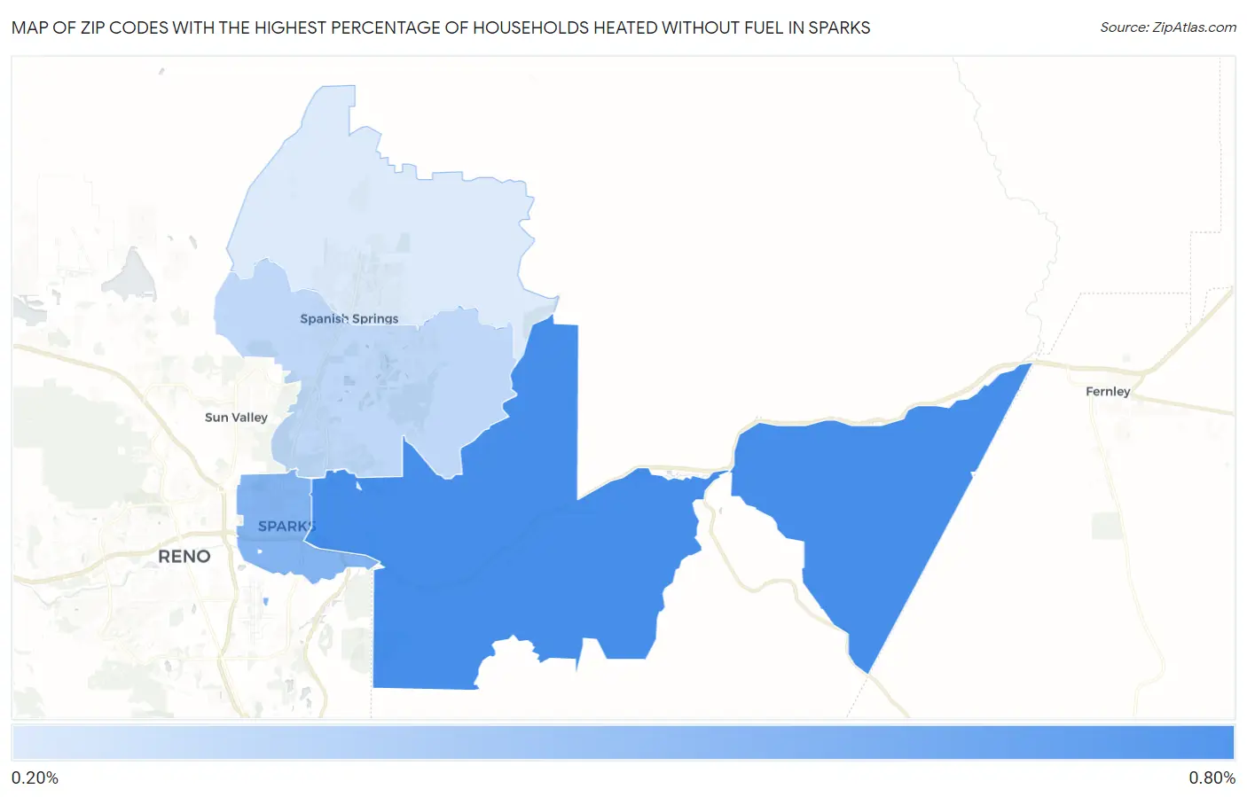 Zip Codes with the Highest Percentage of Households Heated without Fuel in Sparks Map