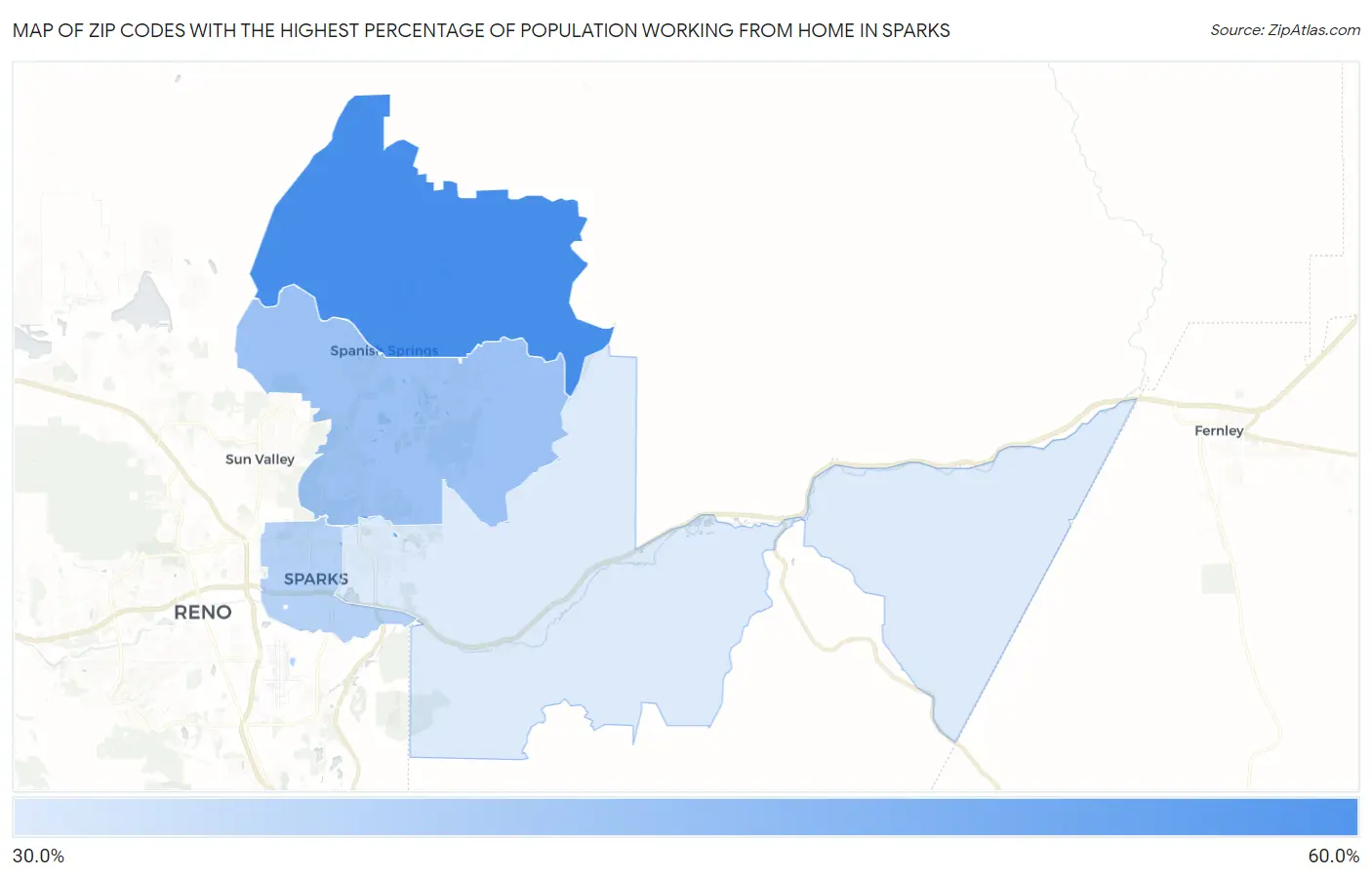 Zip Codes with the Highest Percentage of Population Working from Home in Sparks Map