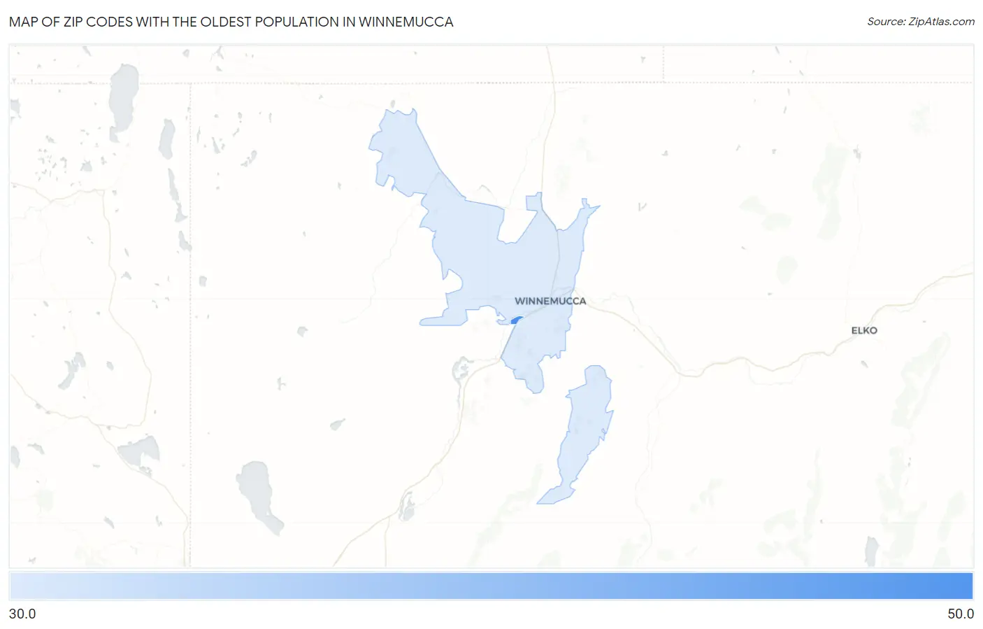Zip Codes with the Oldest Population in Winnemucca Map
