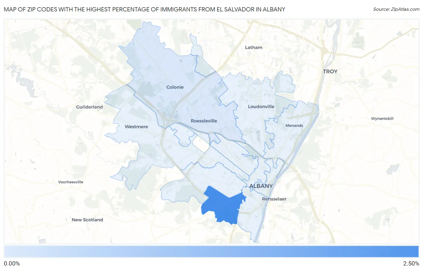 Zip Codes with the Highest Percentage of Immigrants from El Salvador in Albany Map