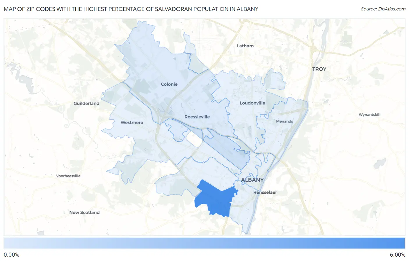 Zip Codes with the Highest Percentage of Salvadoran Population in Albany Map