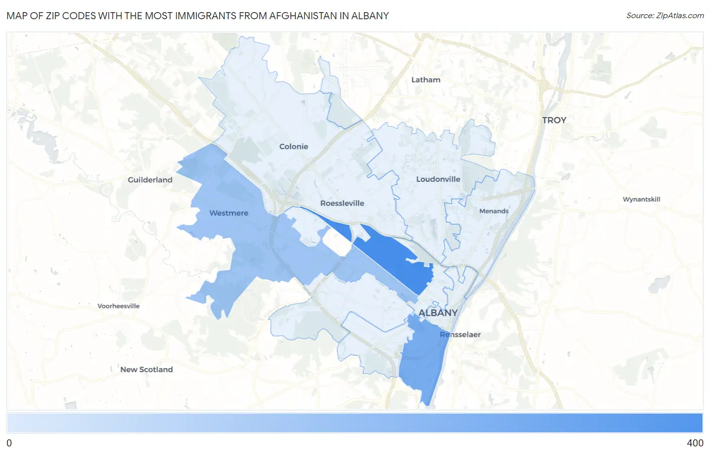 Zip Codes with the Most Immigrants from Afghanistan in Albany Map